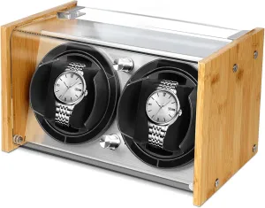 by Watch Winder batch climb Smith Watch Winder for 2 Automatic Watches - Bamboo Watches Winder Box with Quiet Motor 4 Rotation Mode Setting 