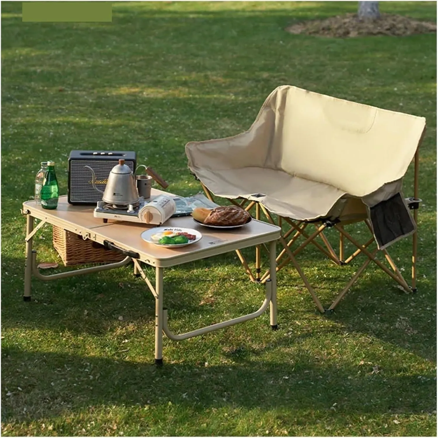 Camping Light(Obsidian Black) Fasion Double Moon Chair Outdoor carnival Folding Chair Portable Backrest Fishing Stool Nature Hike Reclining Chair 