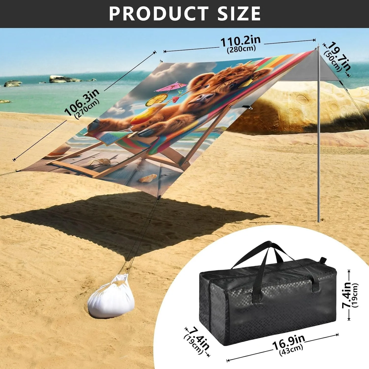 Canopy Tent Outdoor Patio Shade Cute 9.2 ?? 10.5 FT Cute Highland Cow Holiday Portable Camping therapeutic Shelter Outside Windproof with Poles Sandbags Easy Beach 
