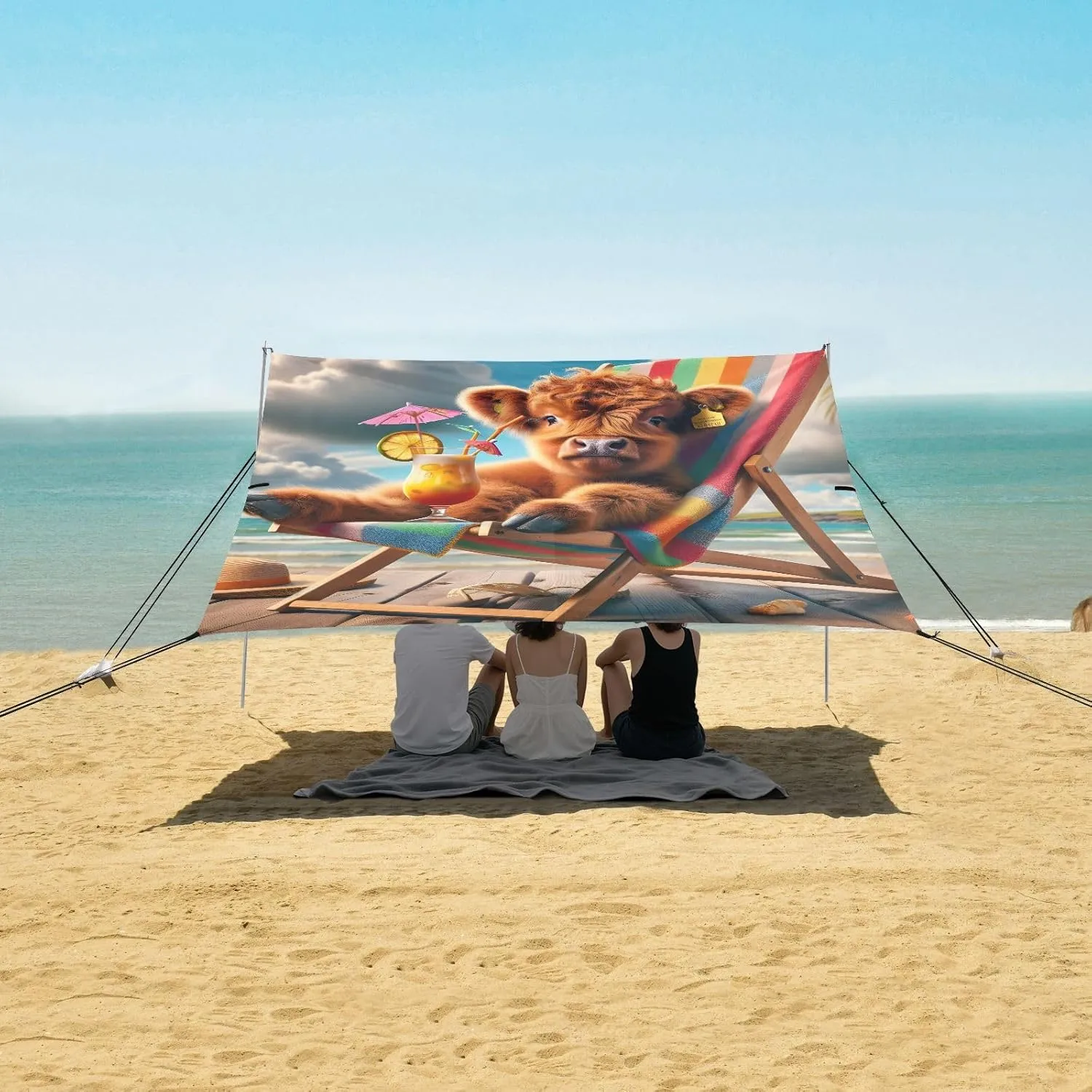 Canopy Tent Outdoor Patio Shade Cute 9.2 ?? 10.5 FT Cute Highland Cow Holiday Portable Camping therapeutic Shelter Outside Windproof with Poles Sandbags Easy Beach 