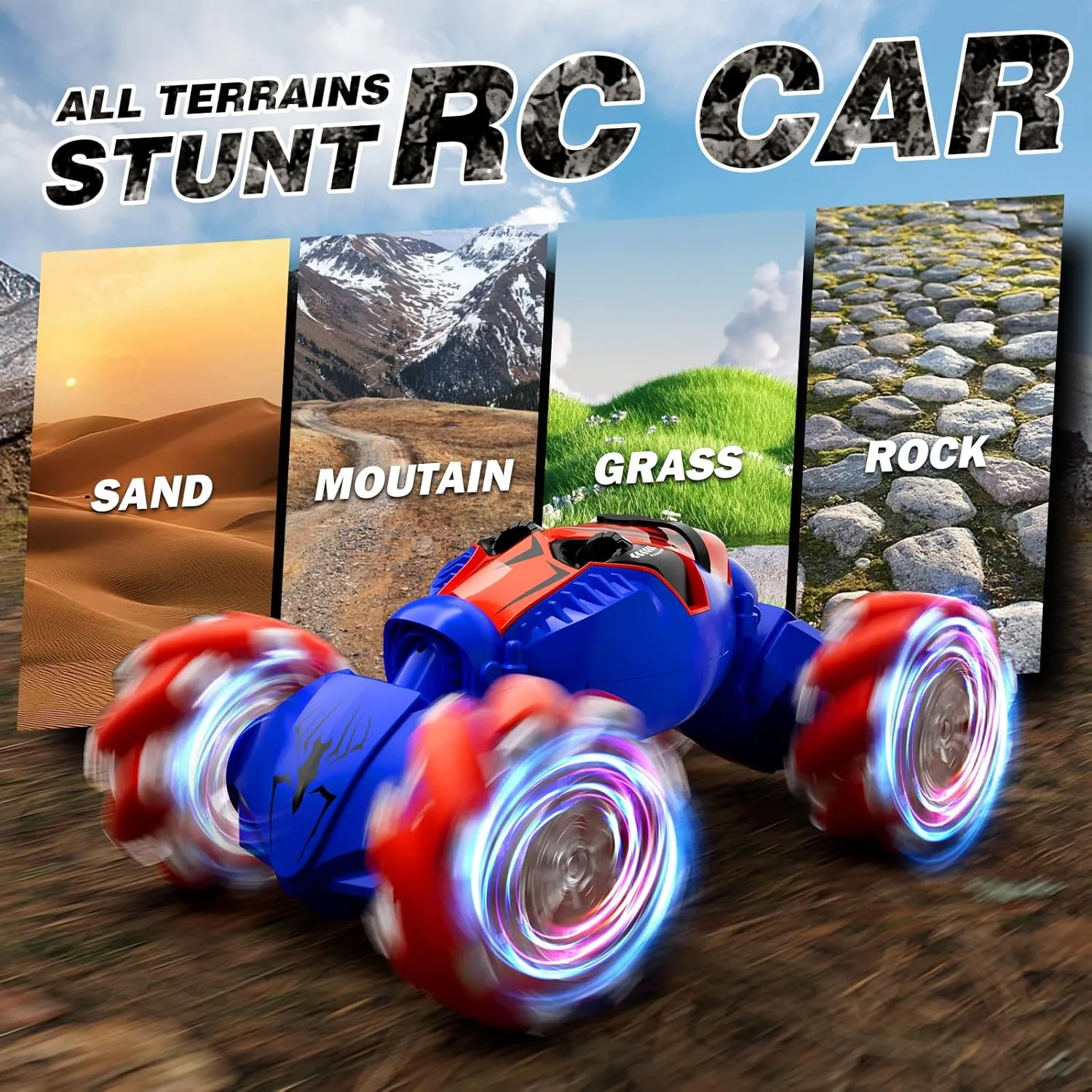 Car for Boys 8-12, 4WD Gesture Sensing RC Stunt Car 2.4Ghz with Lights Music Sprayer RC Cars for Boys Age 4-7 8-12 pollutant convict legume Hand-Controlled Cars Toys Birthday Gifts for Kids Girls Blue Remote Control 