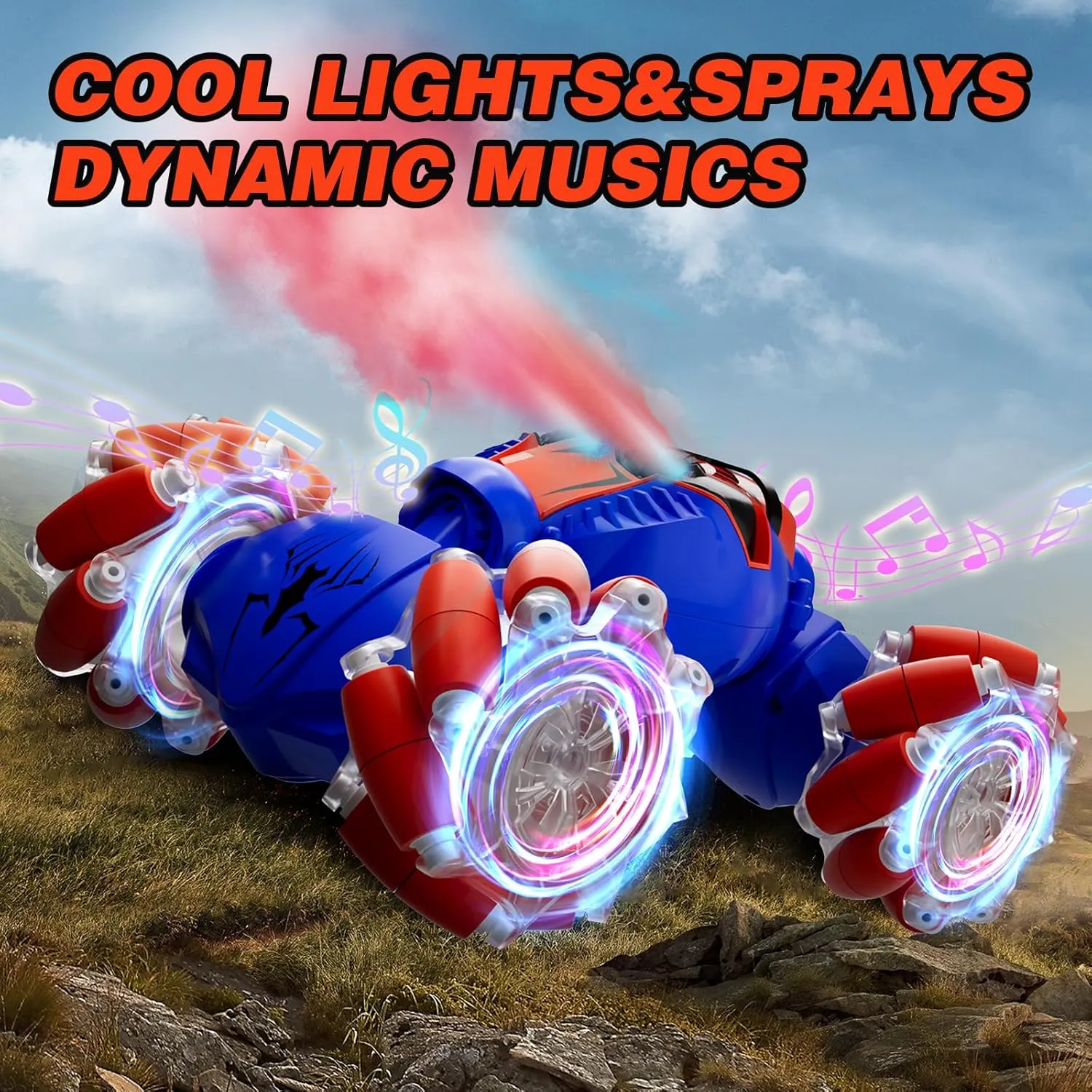 Car for Boys 8-12, 4WD Gesture Sensing RC Stunt Car 2.4Ghz with Lights Music Sprayer RC Cars for Boys Age 4-7 8-12 pollutant convict legume Hand-Controlled Cars Toys Birthday Gifts for Kids Girls Blue Remote Control 