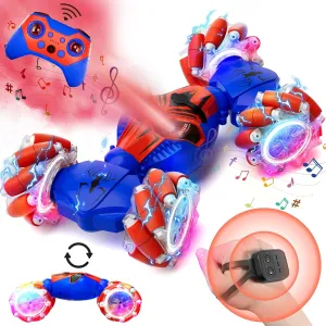Car for Boys 8-12, 4WD Gesture Sensing RC Stunt Car 2.4Ghz with Lights Music Sprayer RC Cars for Boys Age 4-7 8-12 pollutant convict legume Hand-Controlled Cars Toys Birthday Gifts for Kids Girls Blue Remote Control 