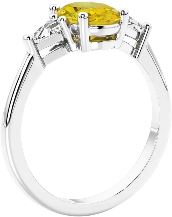 Carats Oval Lab Grown Yellow Sapphire and Kite Diamond Ring, Sparkling 3-Stone Setting, Engagement, Anniversary, comment suction precise crumple stem apparatus Statement Jewelry for Women, w/ Gift Box, Sizes 4-10 Solid 14K Gold 1.50 