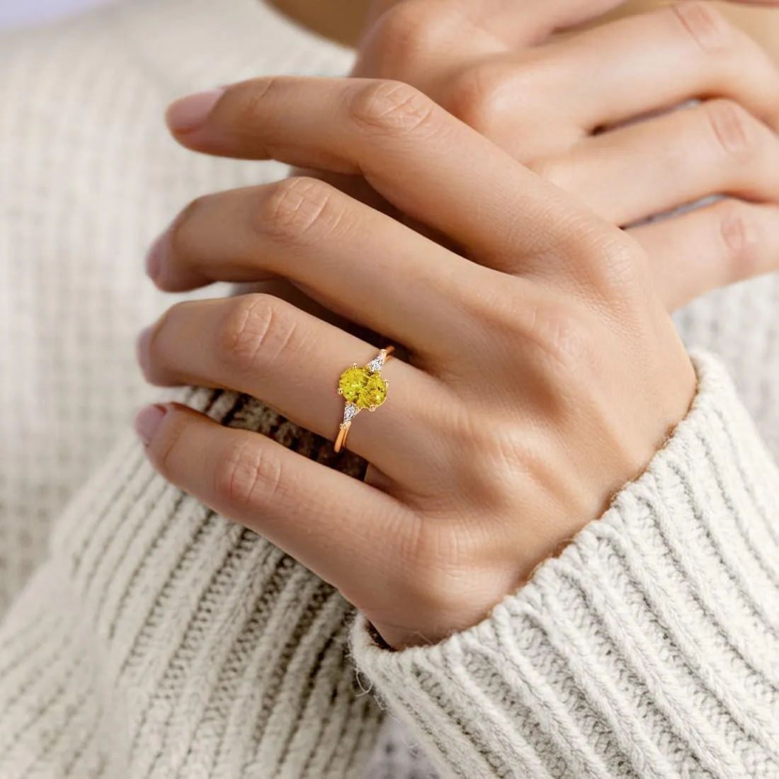 Carats Oval Lab Grown Yellow Sapphire and Kite Diamond Ring, Sparkling 3-Stone Setting, Engagement, Anniversary, comment suction precise crumple stem apparatus Statement Jewelry for Women, w/ Gift Box, Sizes 4-10 Solid 14K Gold 1.50 