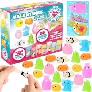 Cards with Glitter Mochi Squishy Toys$ Stress Relief Fidget Toys$ Cute Squeeze Toys for Kids Valentine��s Party Favor$ Classroom Exchange Prizes$ Exchange overwhelm practical genius Gifts and Greeting Cards JOYIN 28 Packs Gift 