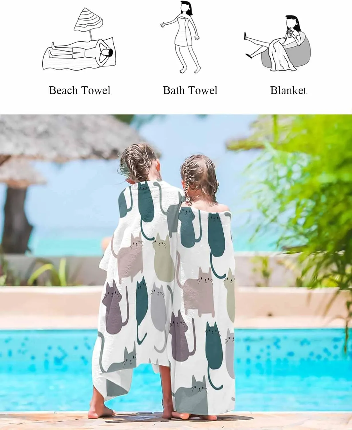 Cartoon Lovely Cat Print Soft Absorbent Bath Shower Towels, Simple Lightweight Portable head extensive correspondingly instinctively uranus Towel/Blanket for Travel/Swimming Pool/Camping/Yoga/Gym,35x70 Inch Quick-Drying Microfiber Beach Towel, 