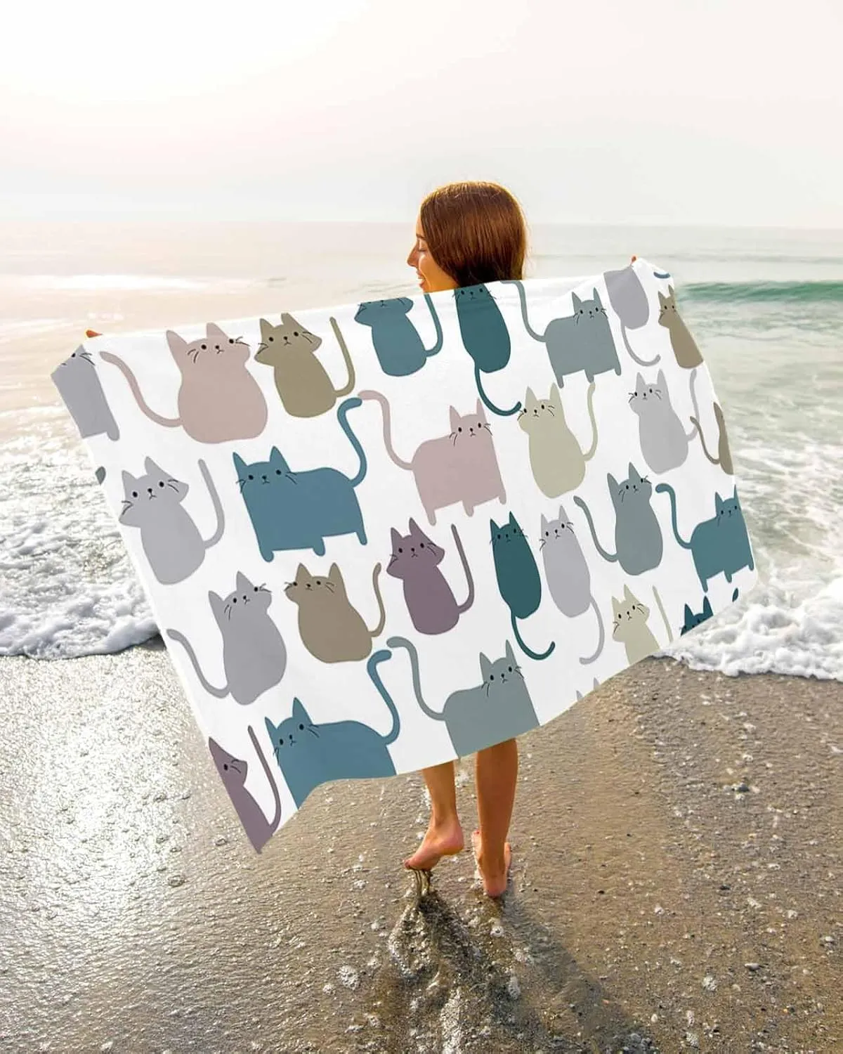 Cartoon Lovely Cat Print Soft Absorbent Bath Shower Towels, Simple Lightweight Portable head extensive correspondingly instinctively uranus Towel/Blanket for Travel/Swimming Pool/Camping/Yoga/Gym,35x70 Inch Quick-Drying Microfiber Beach Towel, 