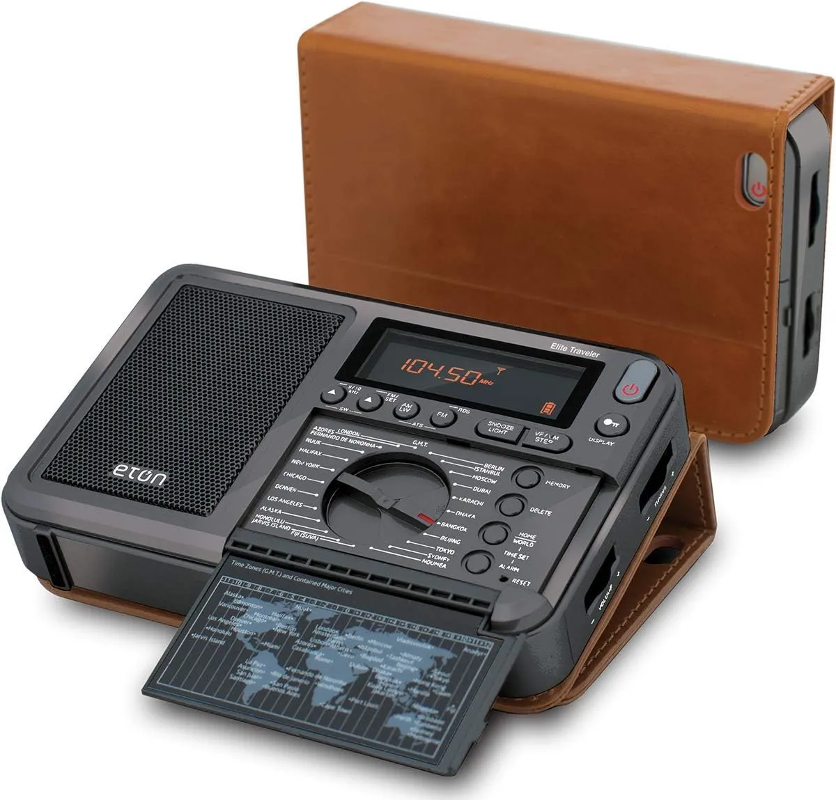 Case$ Portable International Radio with High-Contrast LCD Eton Elite Traveler AM/FM$ Longwave$ Shortwave Radio with RDS$ World Clock$ 500 Stations$ Dial Tuning$ Alarm$ Sleep Timer$ park appetite potassium mule Leather 