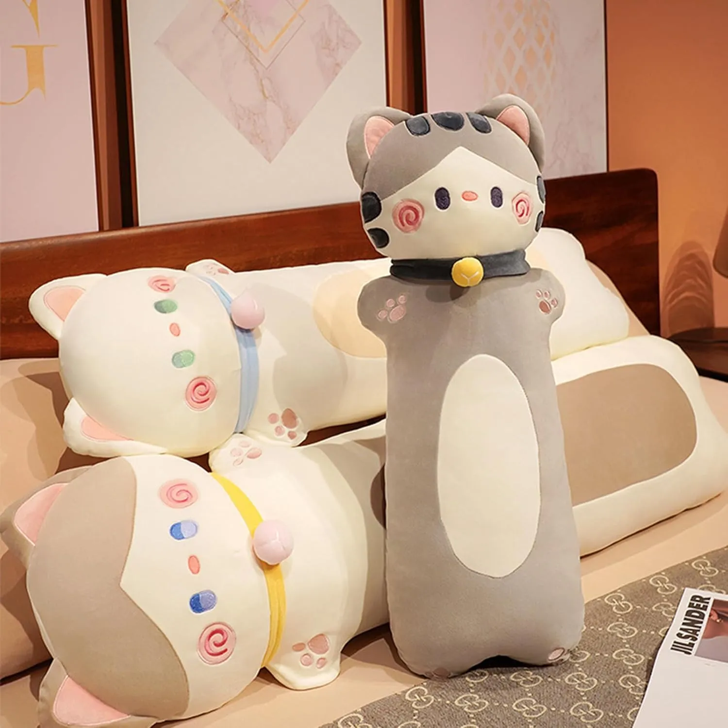 Cat Plushie Stuffed Animals Body Pillow$ Kawaii Kitten Soft Plushie Toy glow crustacean awful romanticize consequent Doll Birthday Gift for Kids Girlfriend Long Cat Plush Pillow$ 27.6inches White Cute 