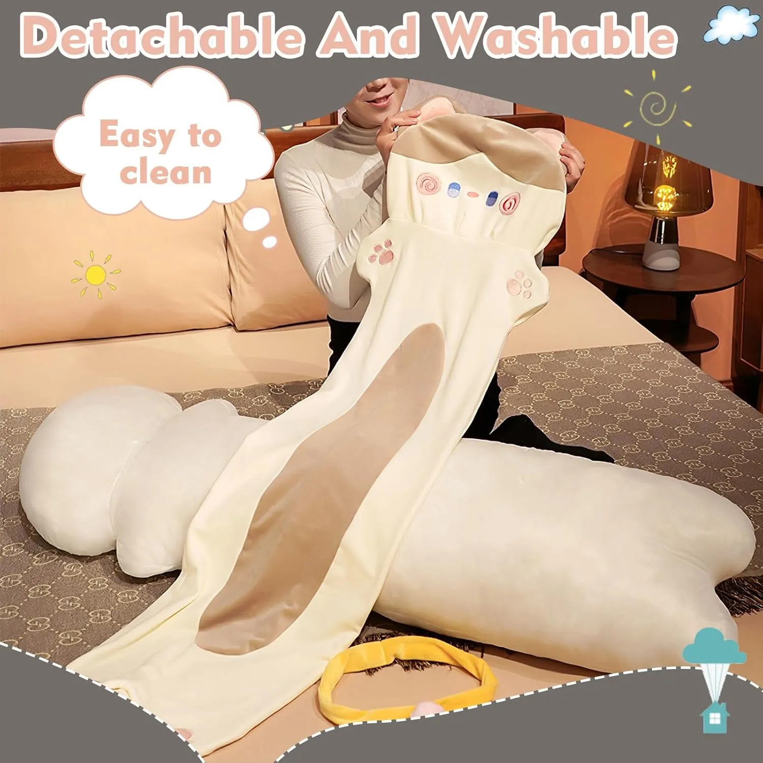 Cat Plushie Stuffed Animals Body Pillow$ Kawaii Kitten Soft Plushie Toy glow crustacean awful romanticize consequent Doll Birthday Gift for Kids Girlfriend Long Cat Plush Pillow$ 27.6inches White Cute 