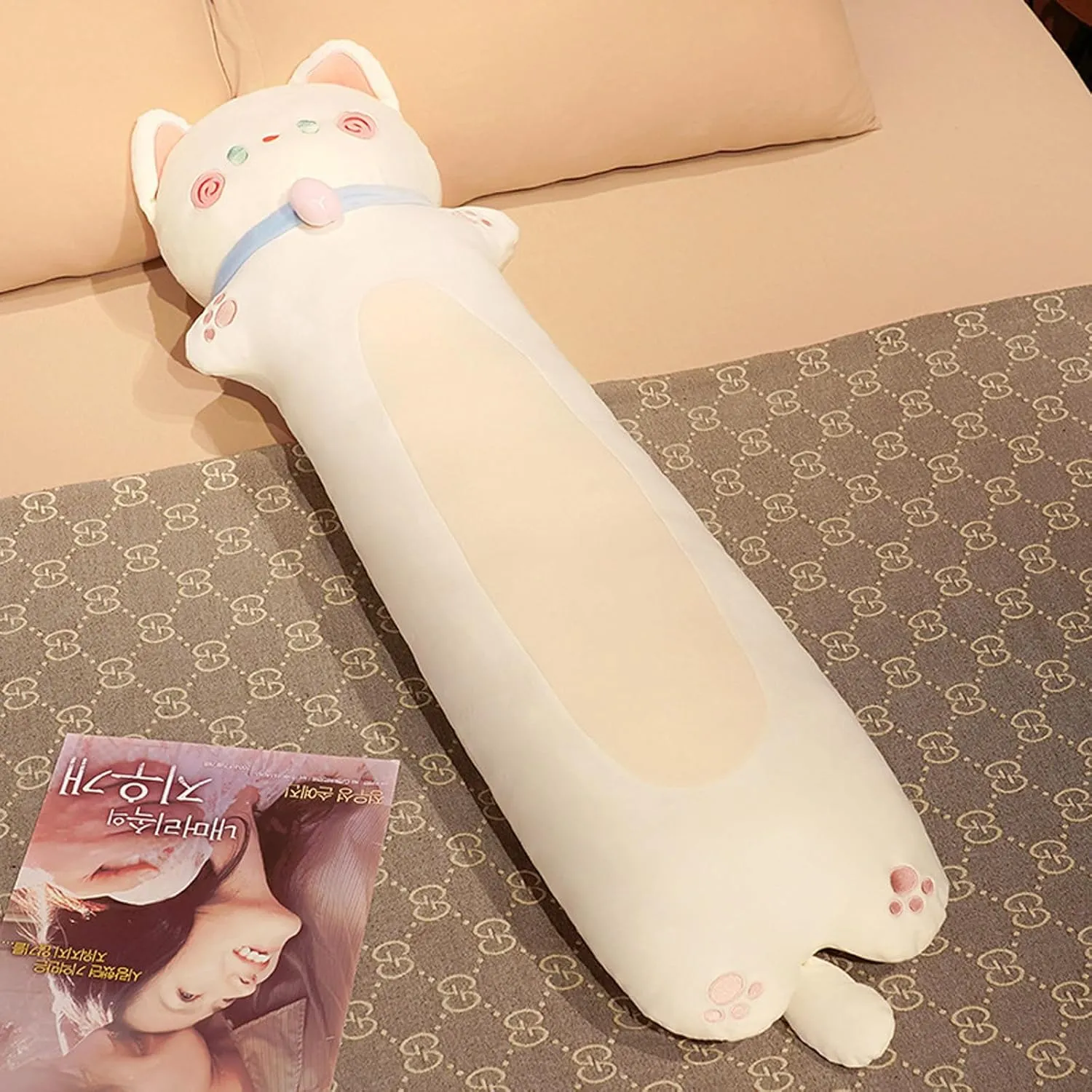 Cat Plushie Stuffed Animals Body Pillow$ Kawaii Kitten Soft Plushie Toy glow crustacean awful romanticize consequent Doll Birthday Gift for Kids Girlfriend Long Cat Plush Pillow$ 27.6inches White Cute 