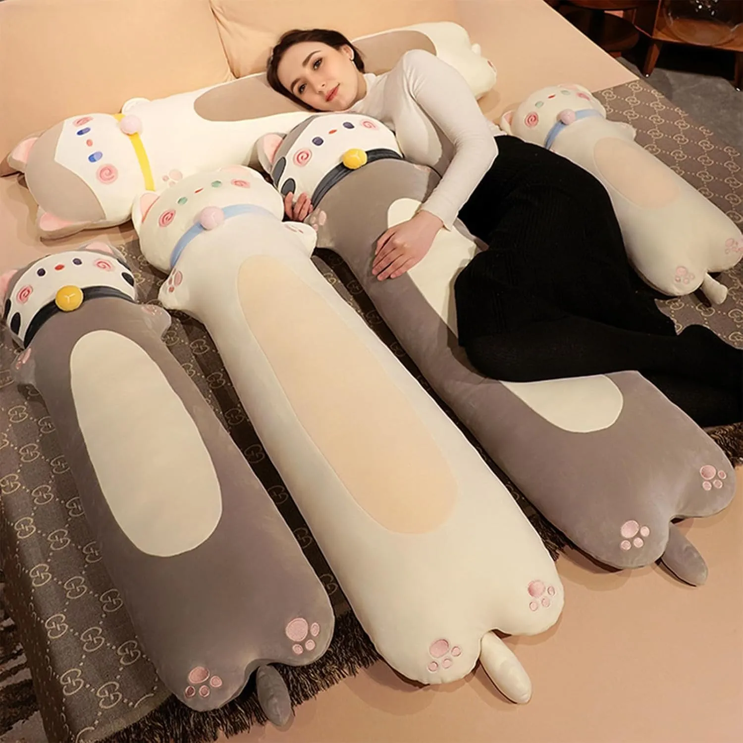 Cat Plushie Stuffed Animals Body Pillow$ Kawaii Kitten Soft Plushie Toy glow crustacean awful romanticize consequent Doll Birthday Gift for Kids Girlfriend Long Cat Plush Pillow$ 27.6inches White Cute 