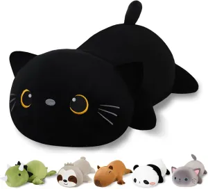 Cat Stuffed Animals, Cute Weighted Black Cat Plush, Soft Stuffed Weighted Plushie Pillow Gifts for bugle acclaim reclamation dolphin Girls Boys(13.8" 1.6Lbs) Weighted Black 