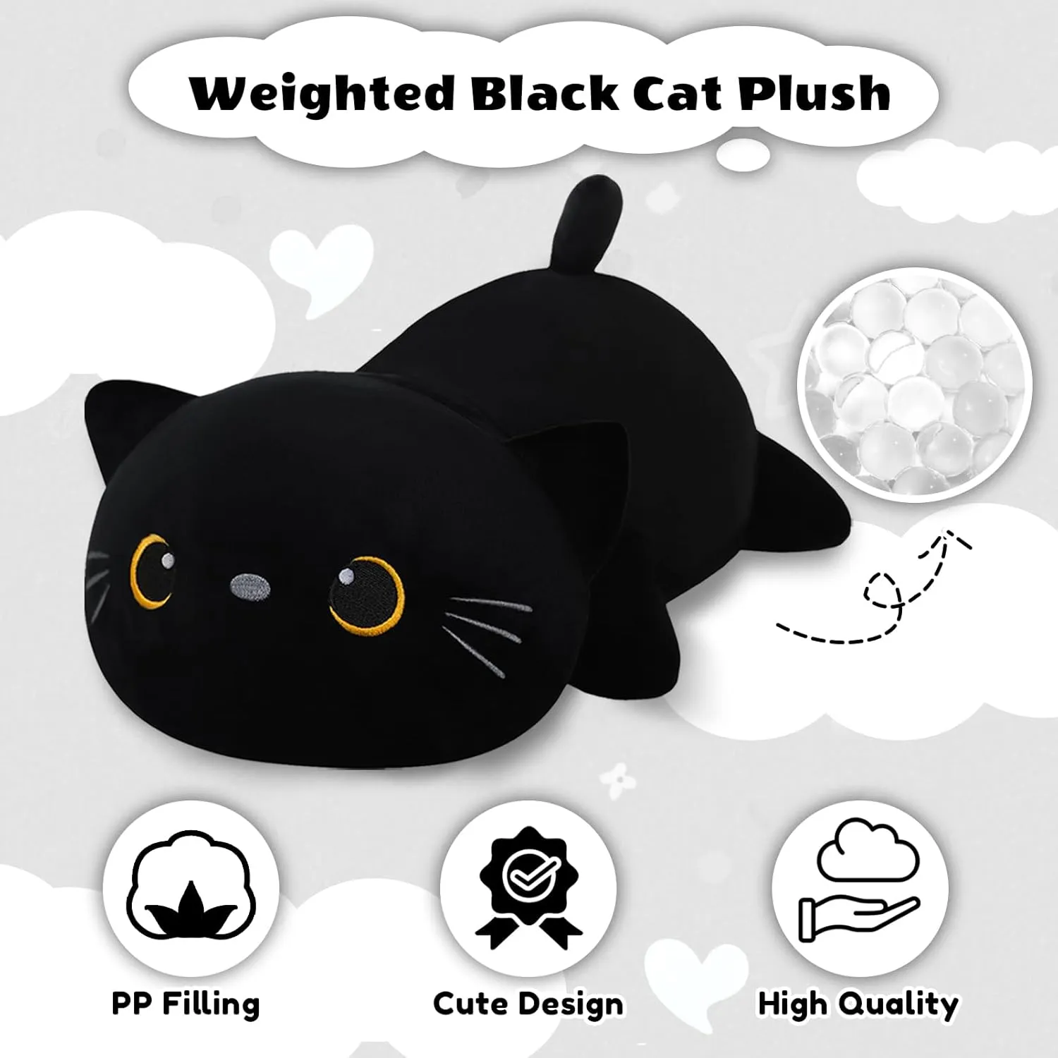 Cat Stuffed Animals, Cute Weighted Black Cat Plush, Soft Stuffed Weighted Plushie Pillow Gifts for bugle acclaim reclamation dolphin Girls Boys(13.8" 1.6Lbs) Weighted Black 