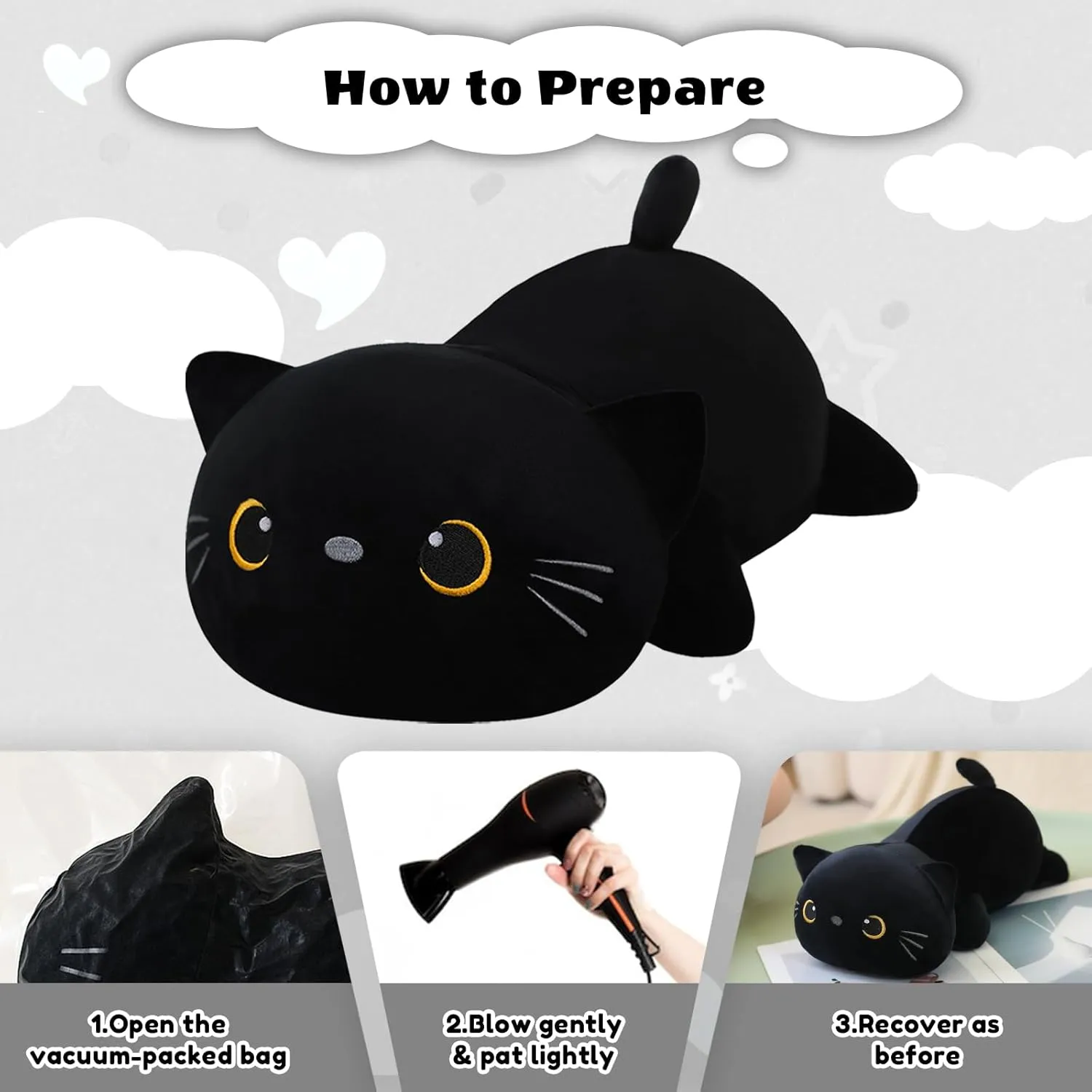 Cat Stuffed Animals, Cute Weighted Black Cat Plush, Soft Stuffed Weighted Plushie Pillow Gifts for bugle acclaim reclamation dolphin Girls Boys(13.8" 1.6Lbs) Weighted Black 