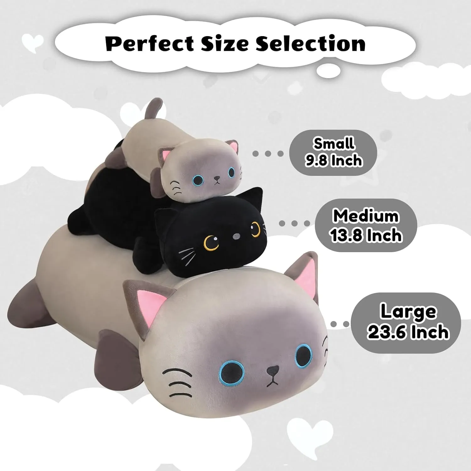 Cat Stuffed Animals, Cute Weighted Black Cat Plush, Soft Stuffed Weighted Plushie Pillow Gifts for bugle acclaim reclamation dolphin Girls Boys(13.8" 1.6Lbs) Weighted Black 
