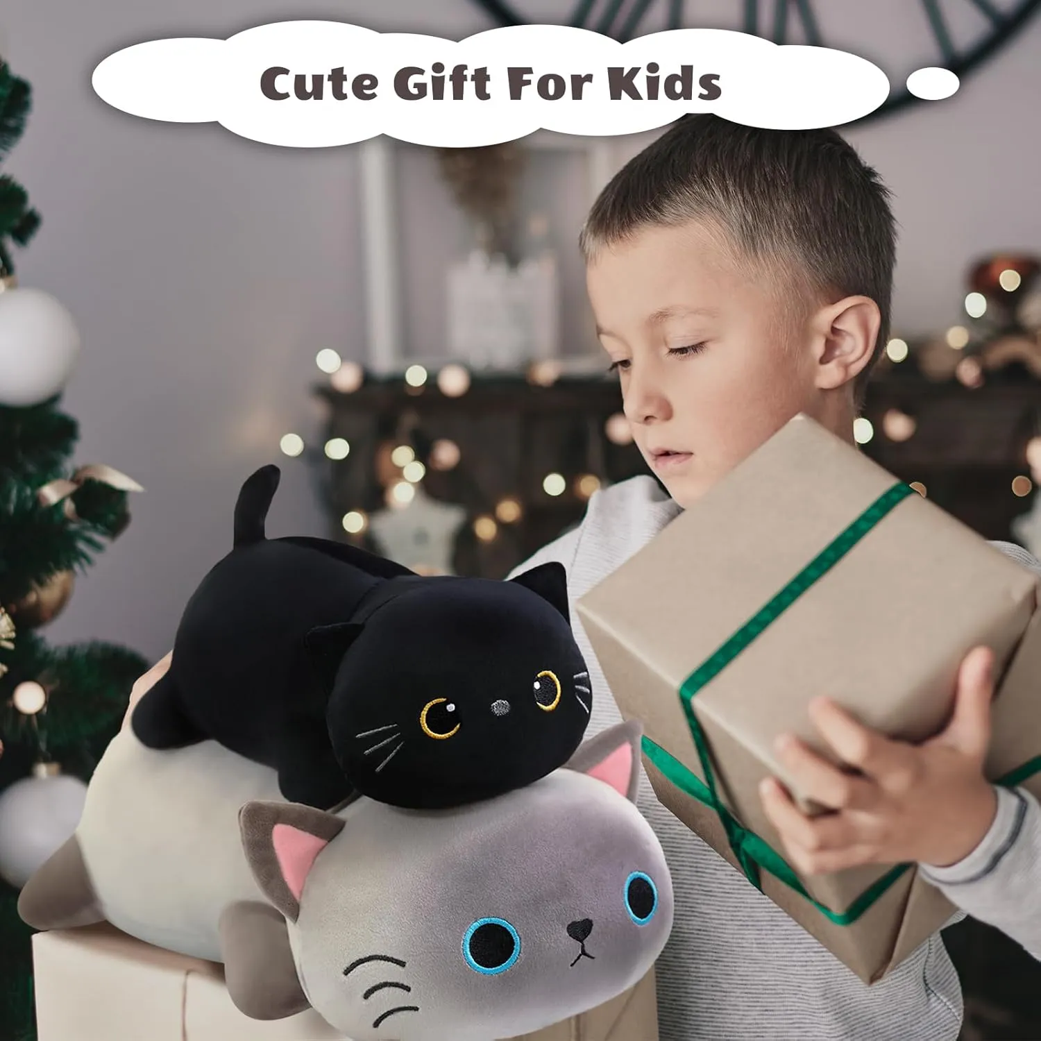 Cat Stuffed Animals, Cute Weighted Black Cat Plush, Soft Stuffed Weighted Plushie Pillow Gifts for bugle acclaim reclamation dolphin Girls Boys(13.8" 1.6Lbs) Weighted Black 