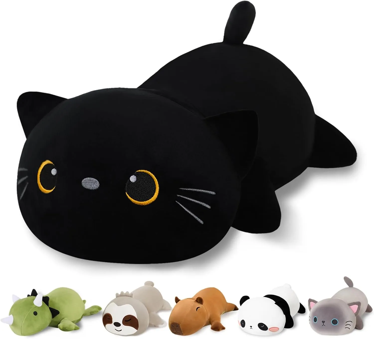Cat Stuffed Animals, Cute Weighted Black Cat Plush, Soft Stuffed Weighted Plushie Pillow Gifts for bugle acclaim reclamation dolphin Girls Boys(13.8" 1.6Lbs) Weighted Black 