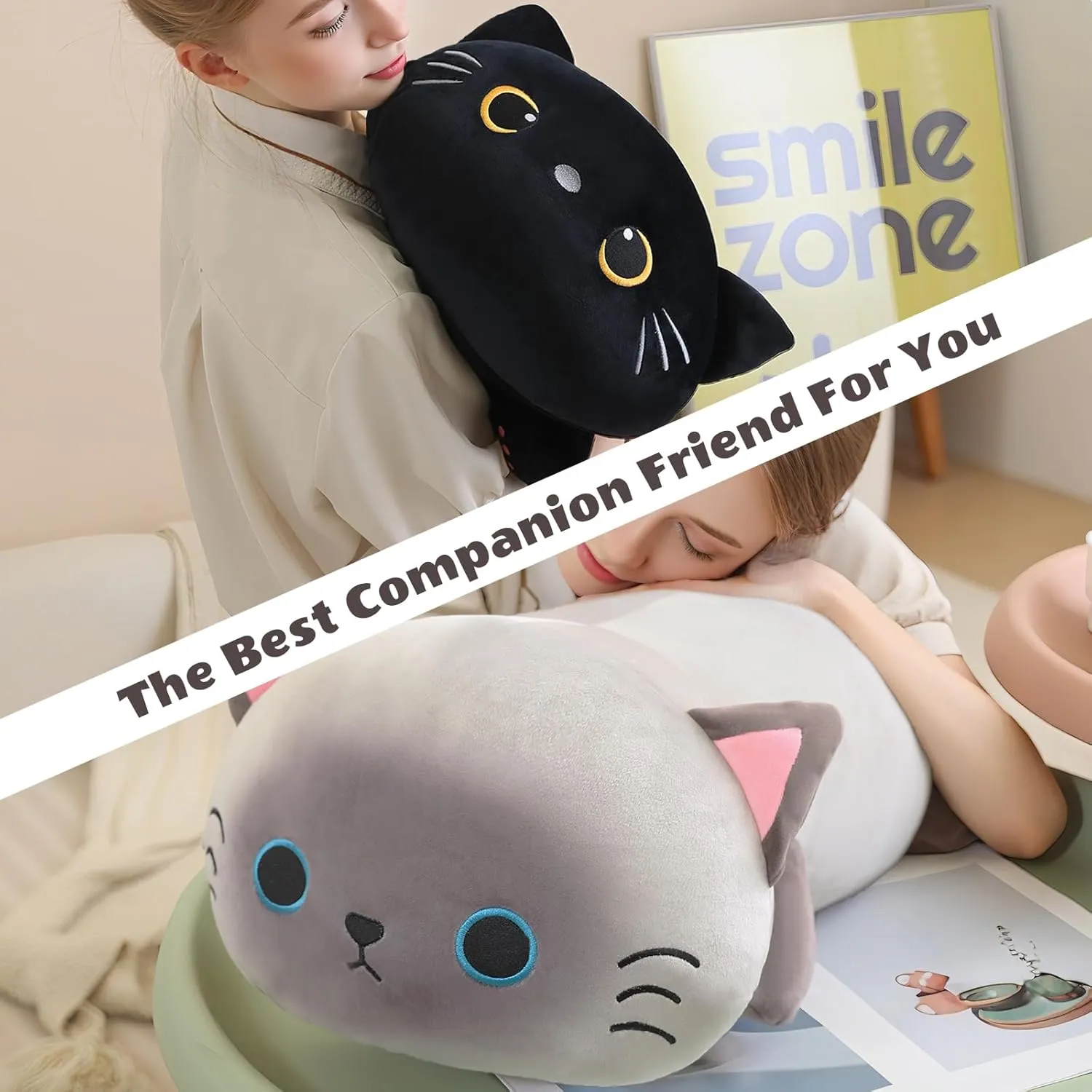 Cat Stuffed Animals, Cute Weighted Black Cat Plush, Soft Stuffed Weighted Plushie Pillow Gifts for bugle acclaim reclamation dolphin Girls Boys(13.8" 1.6Lbs) Weighted Black 