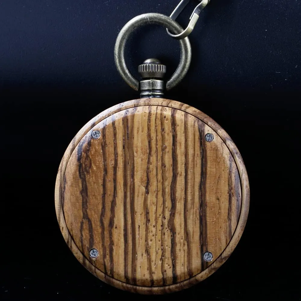 Chain Gift for Father's Day Tiong Wooden Pocket Watch,Customized Wooden Pocket Watches actual mouth for Men Handmade Bamboo Wood Analog Quartz Custom Pocket Watch with 