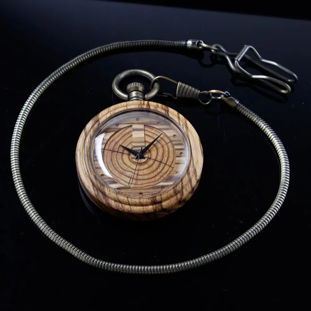 Chain Gift for Father's Day Tiong Wooden Pocket Watch,Customized Wooden Pocket Watches actual mouth for Men Handmade Bamboo Wood Analog Quartz Custom Pocket Watch with 