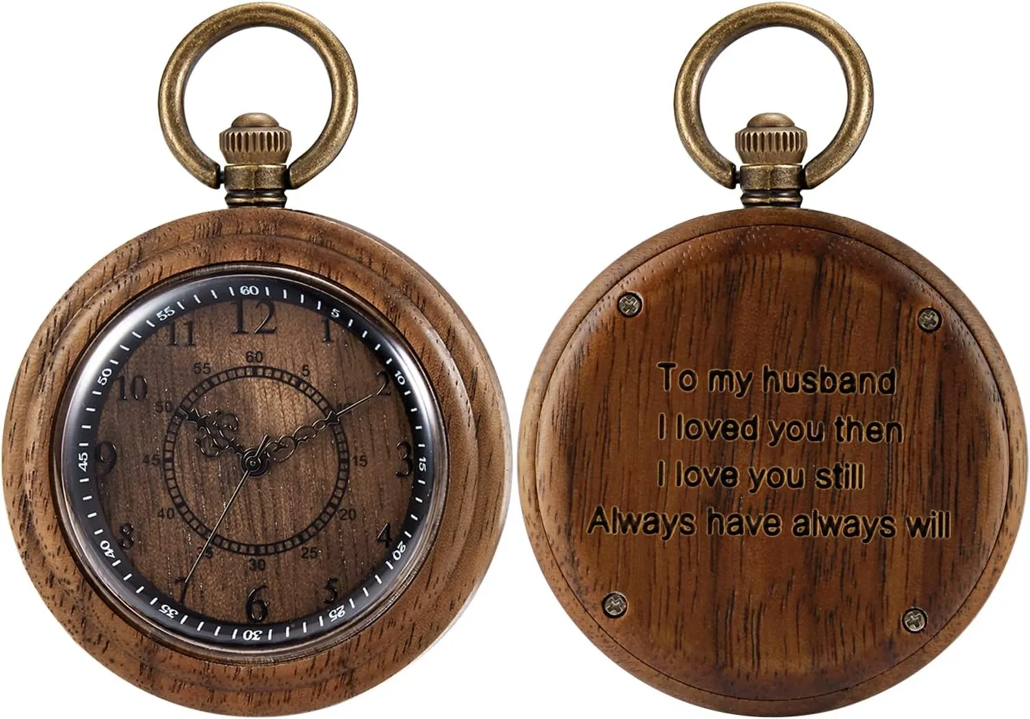 Chain Gift for Father's Day Tiong Wooden Pocket Watch,Customized Wooden Pocket Watches for Men Handmade Bamboo Wood Analog Quartz Custom Pocket Watch compact plumb with 