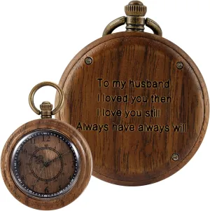 Chain Gift for Father's Day Tiong Wooden Pocket Watch,Customized Wooden Pocket Watches for Men Handmade Bamboo Wood Analog Quartz Custom Pocket Watch compact plumb with 