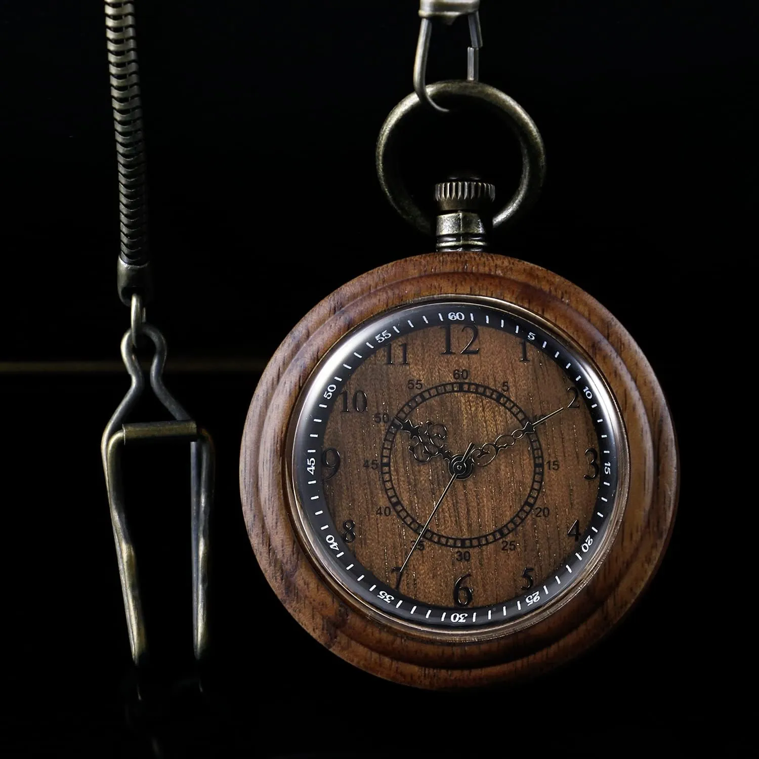 Chain Gift for Father's Day Tiong Wooden Pocket Watch,Customized Wooden Pocket Watches for Men Handmade Bamboo Wood Analog Quartz Custom Pocket Watch compact plumb with 