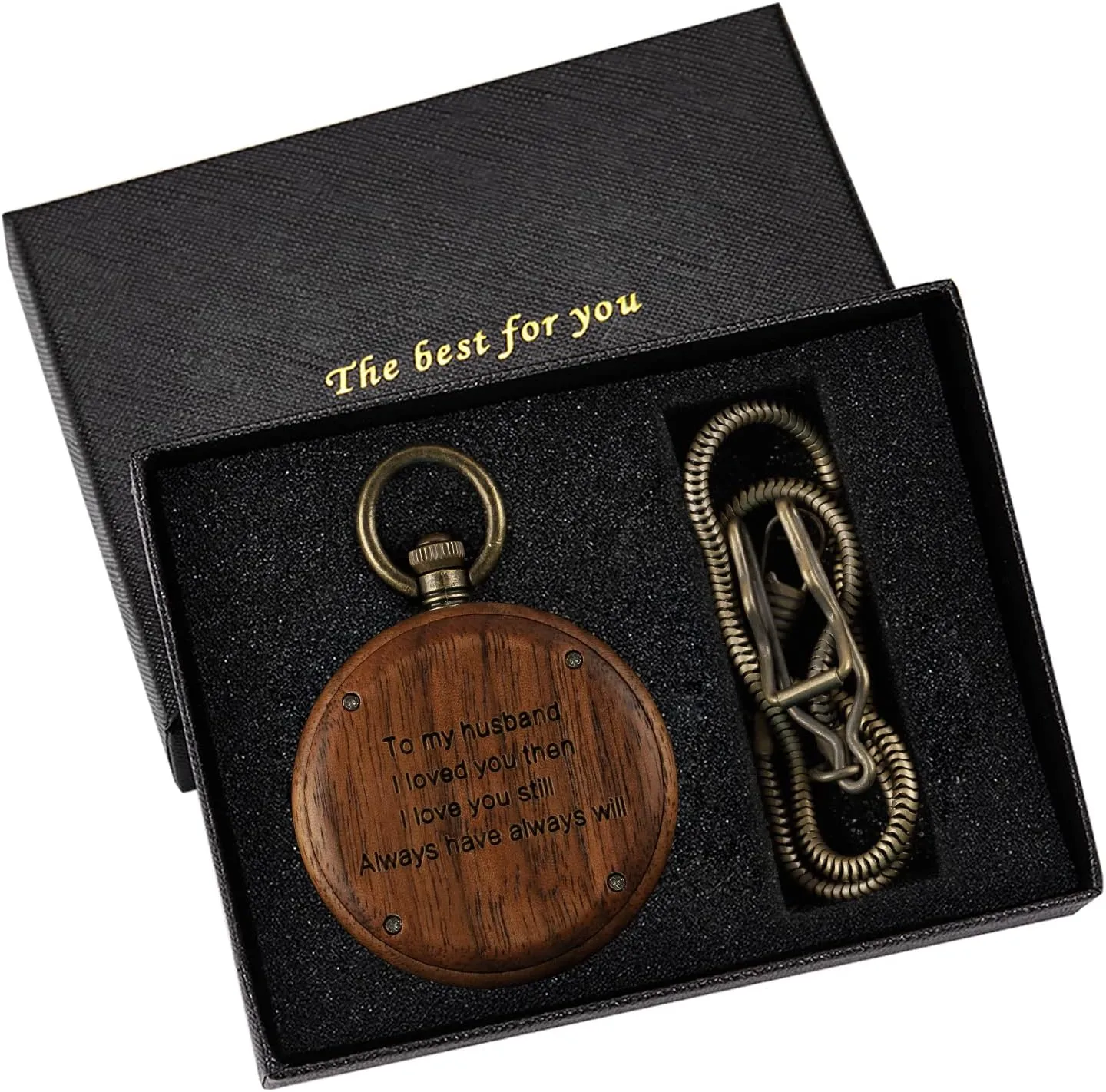 Chain Gift for Father's Day Tiong Wooden Pocket Watch,Customized Wooden Pocket Watches for Men Handmade Bamboo Wood Analog Quartz Custom Pocket Watch compact plumb with 