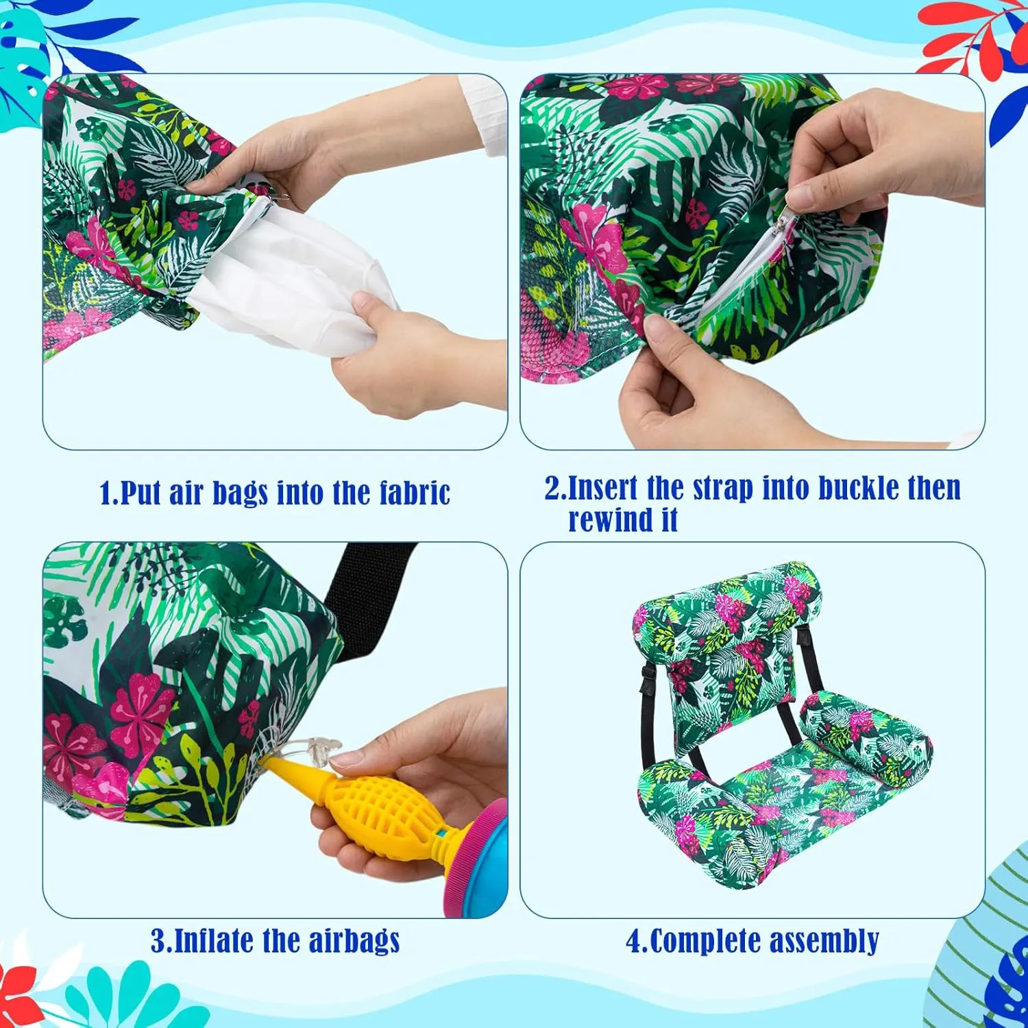 Chair Floats Adult Inflatable Pool Lounge Chair Summer Pattern Water Floating Chair Adjustable Pool Float Hammock for Swimming Pool hamper saline Beach Party Game 2 Pack Large Pool 