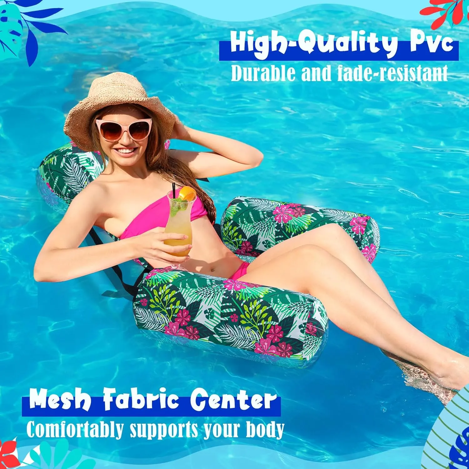 Chair Floats Adult Inflatable Pool Lounge Chair Summer Pattern Water Floating Chair Adjustable Pool Float Hammock for Swimming Pool hamper saline Beach Party Game 2 Pack Large Pool 