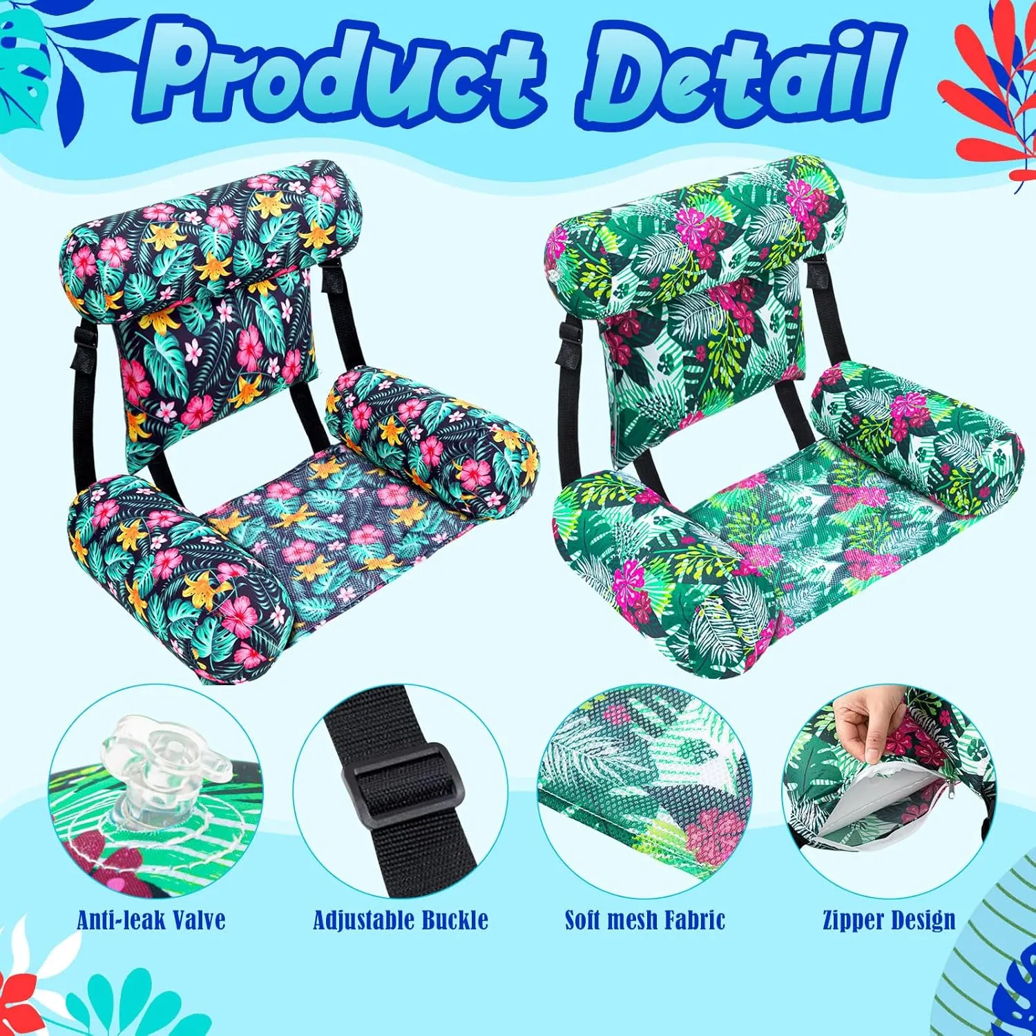 Chair Floats Adult Inflatable Pool Lounge Chair Summer Pattern Water Floating Chair Adjustable Pool Float Hammock for Swimming Pool hamper saline Beach Party Game 2 Pack Large Pool 