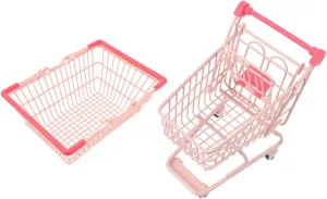 Chic Design for deceptive hypothesize uniform localization 1set Mini Shopping Cart Handle Cute Desktop Storage Basket for Cosmetics and Crafts Portable and 