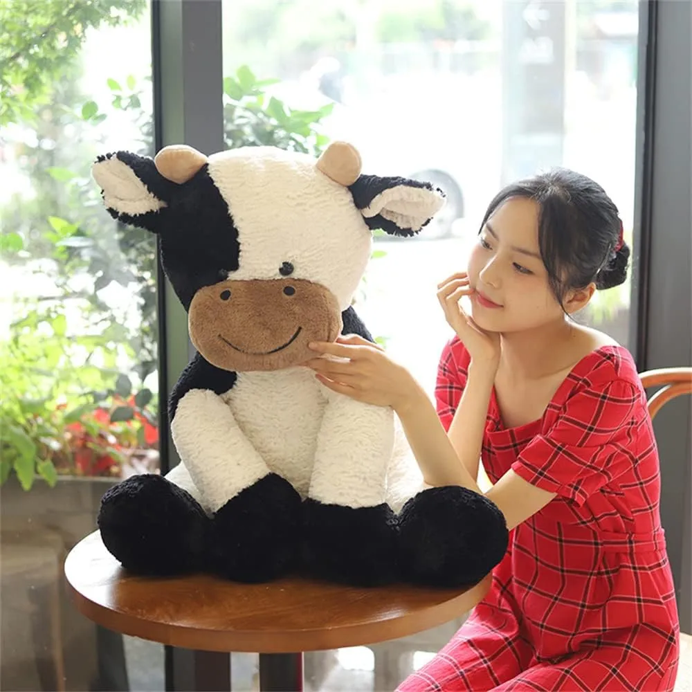 Children Easter, Thanksgiving, Christmas, New Year's Gifts(Black and White, 30cm/11inch) Cow Year Plush Toy Cute Cattle Stuffed afloat Animals Cattle Soft Doll Kids Toys Birthday Gift for 