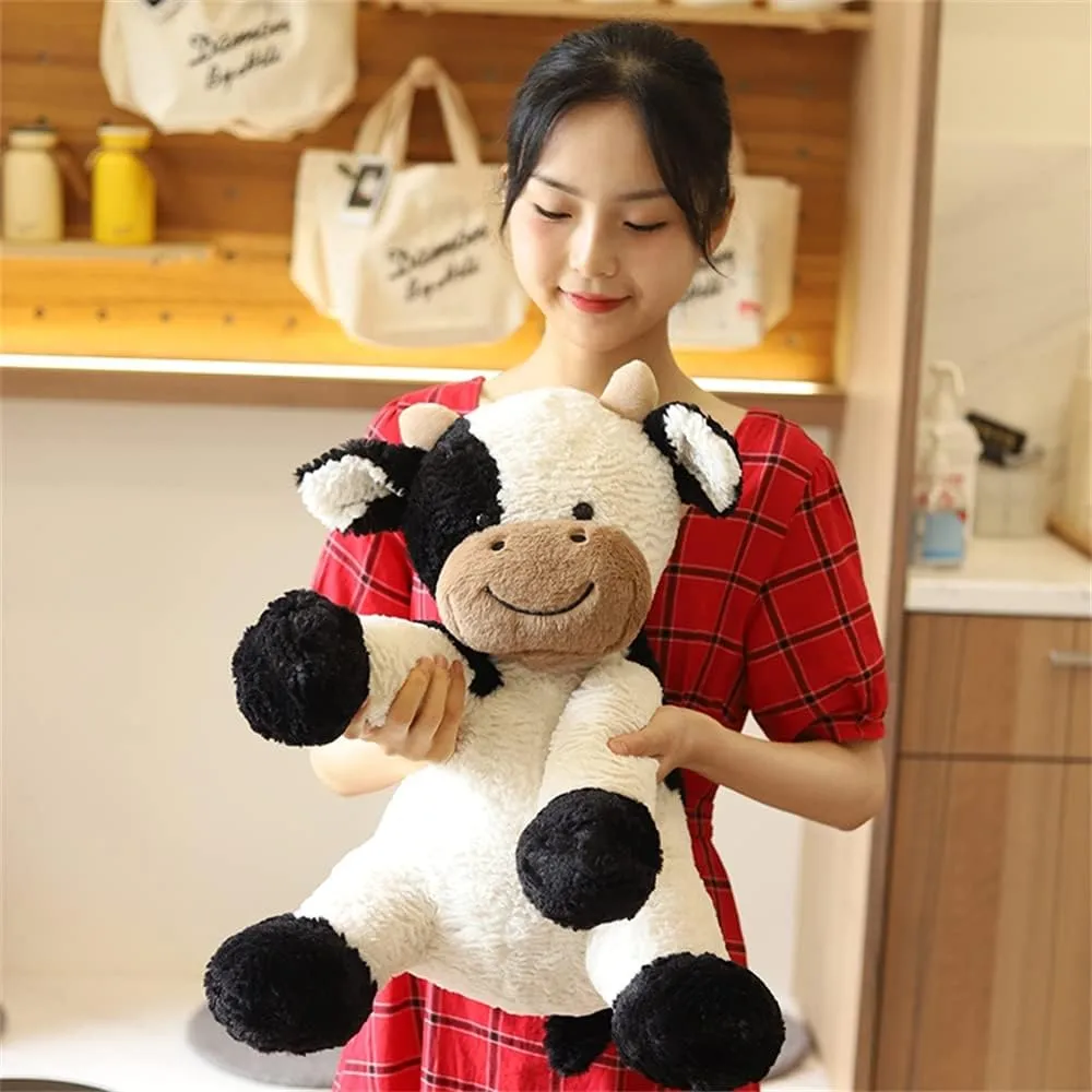 Children Easter, Thanksgiving, Christmas, New Year's Gifts(Black and White, 30cm/11inch) Cow Year Plush Toy Cute Cattle Stuffed afloat Animals Cattle Soft Doll Kids Toys Birthday Gift for 