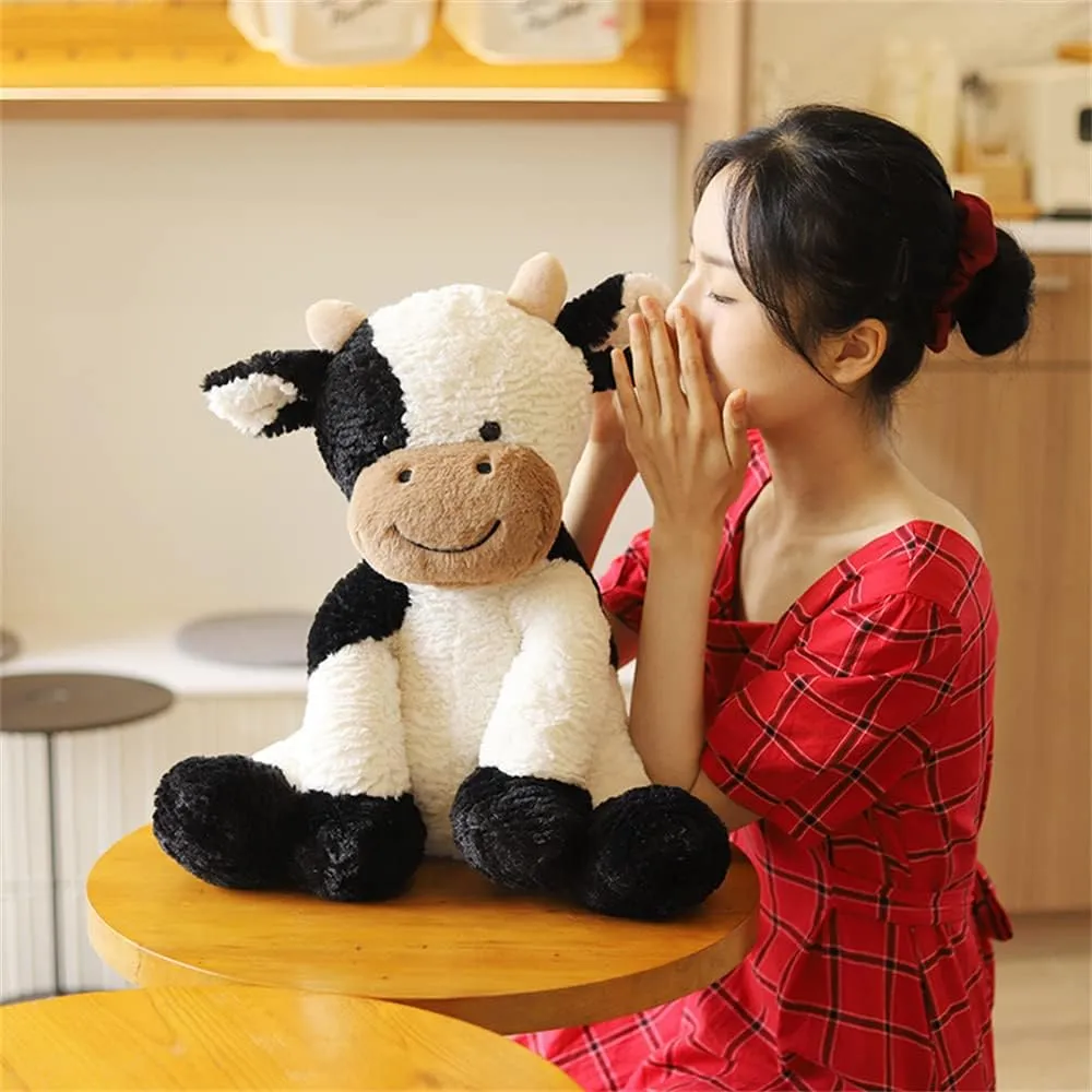 Children Easter, Thanksgiving, Christmas, New Year's Gifts(Black and White, 30cm/11inch) Cow Year Plush Toy Cute Cattle Stuffed afloat Animals Cattle Soft Doll Kids Toys Birthday Gift for 