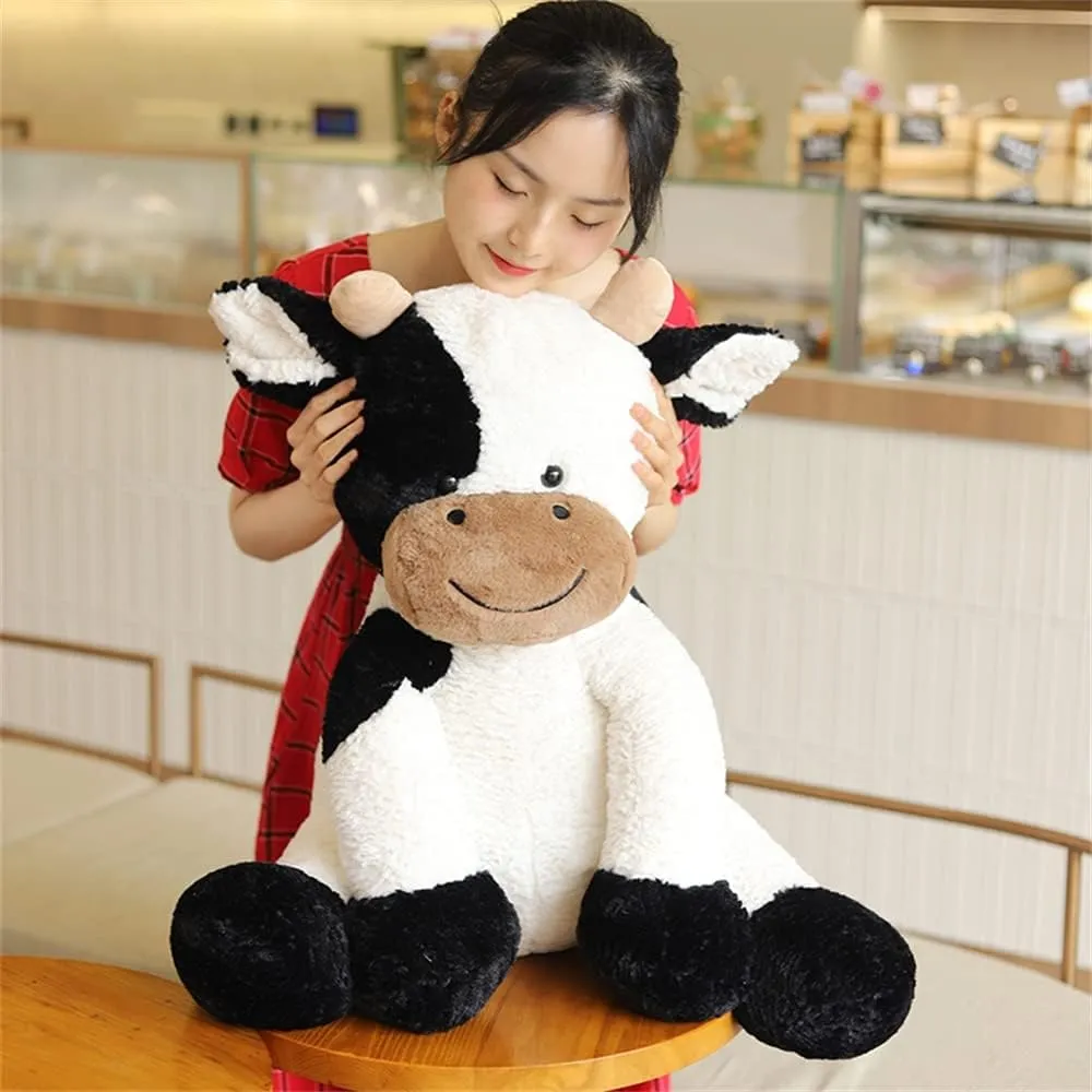 Children Easter, Thanksgiving, Christmas, New Year's Gifts(Black and White, 30cm/11inch) Cow Year Plush Toy Cute Cattle Stuffed afloat Animals Cattle Soft Doll Kids Toys Birthday Gift for 