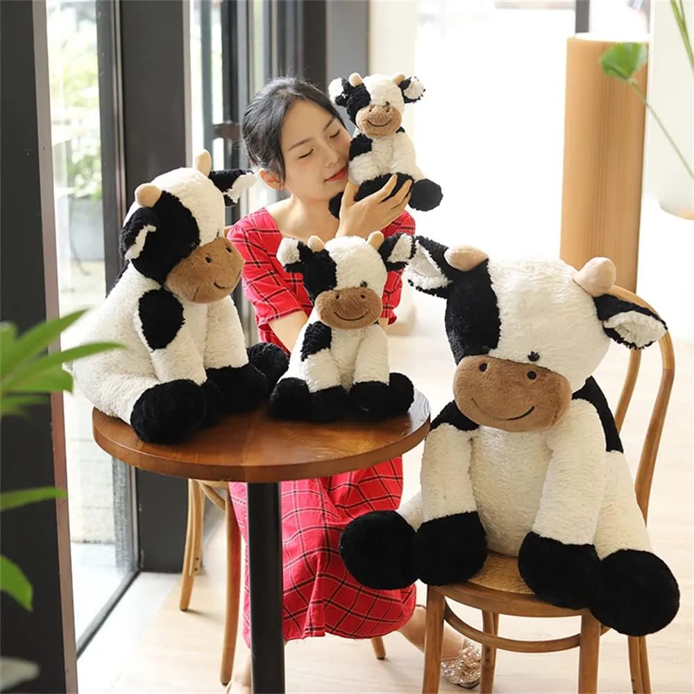 Children Easter, Thanksgiving, Christmas, New Year's Gifts(Black and White, 30cm/11inch) Cow Year Plush Toy Cute Cattle Stuffed afloat Animals Cattle Soft Doll Kids Toys Birthday Gift for 