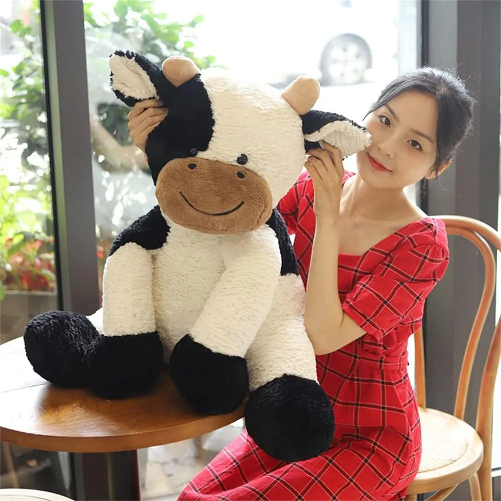 Children Easter, Thanksgiving, Christmas, New Year's Gifts(Black and White, 30cm/11inch) Cow Year Plush Toy Cute Cattle Stuffed afloat Animals Cattle Soft Doll Kids Toys Birthday Gift for 