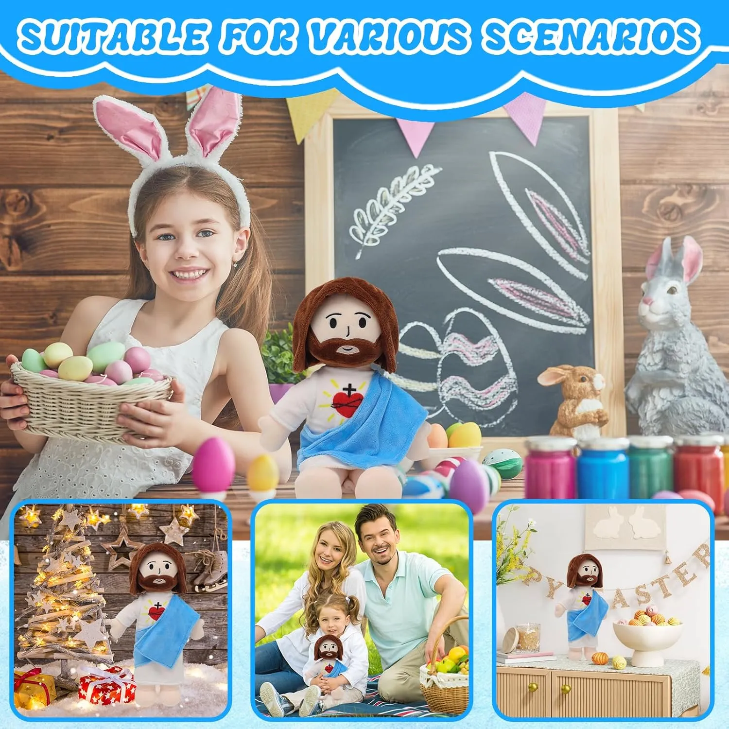Children Kids 13" Jesus Plush Toy Jesus Stuffed Animal Heart of Jesus vapor Plushie Savior Doll for Church Sunday School Religious Easter Gift for 