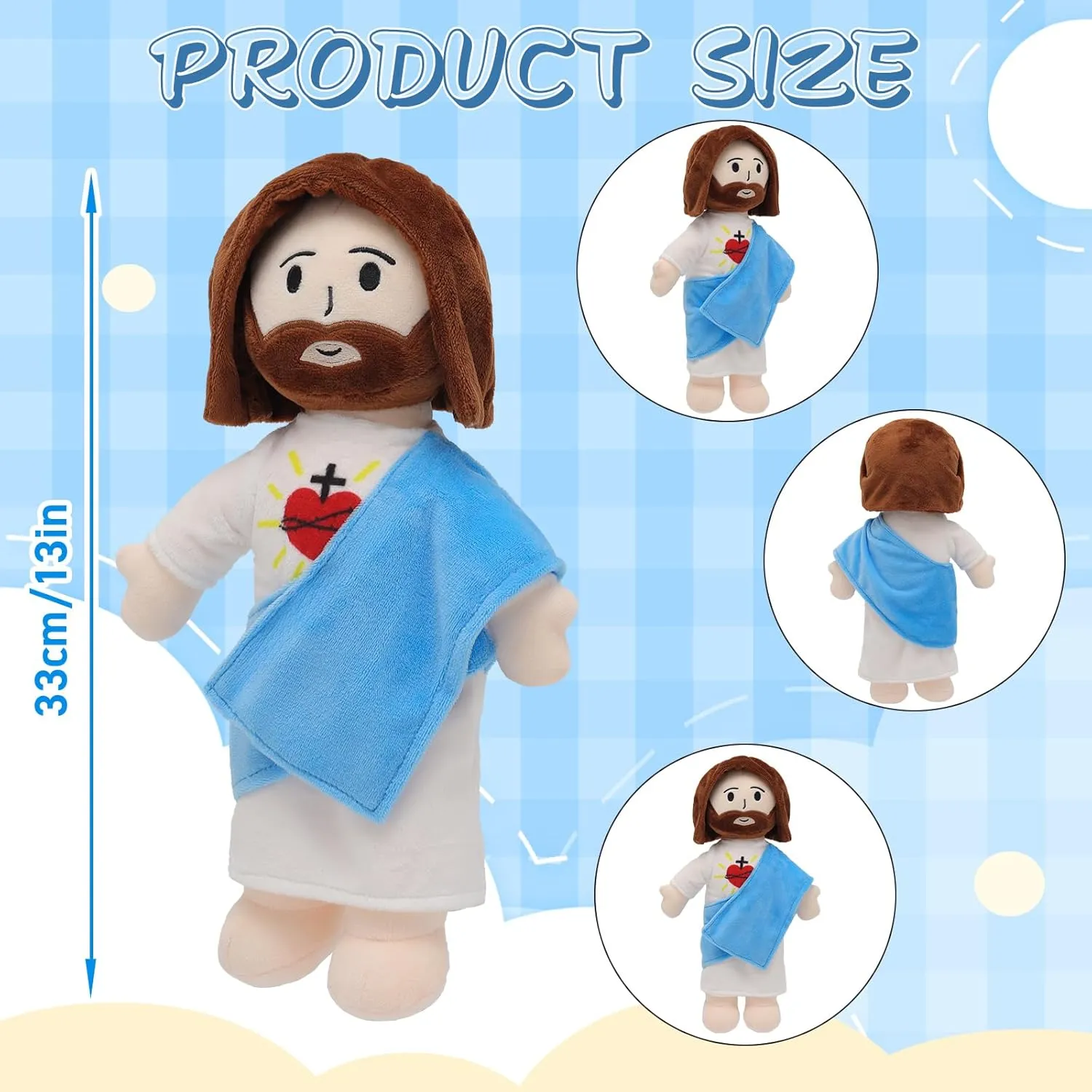 Children Kids 13" Jesus Plush Toy Jesus Stuffed Animal Heart of Jesus vapor Plushie Savior Doll for Church Sunday School Religious Easter Gift for 