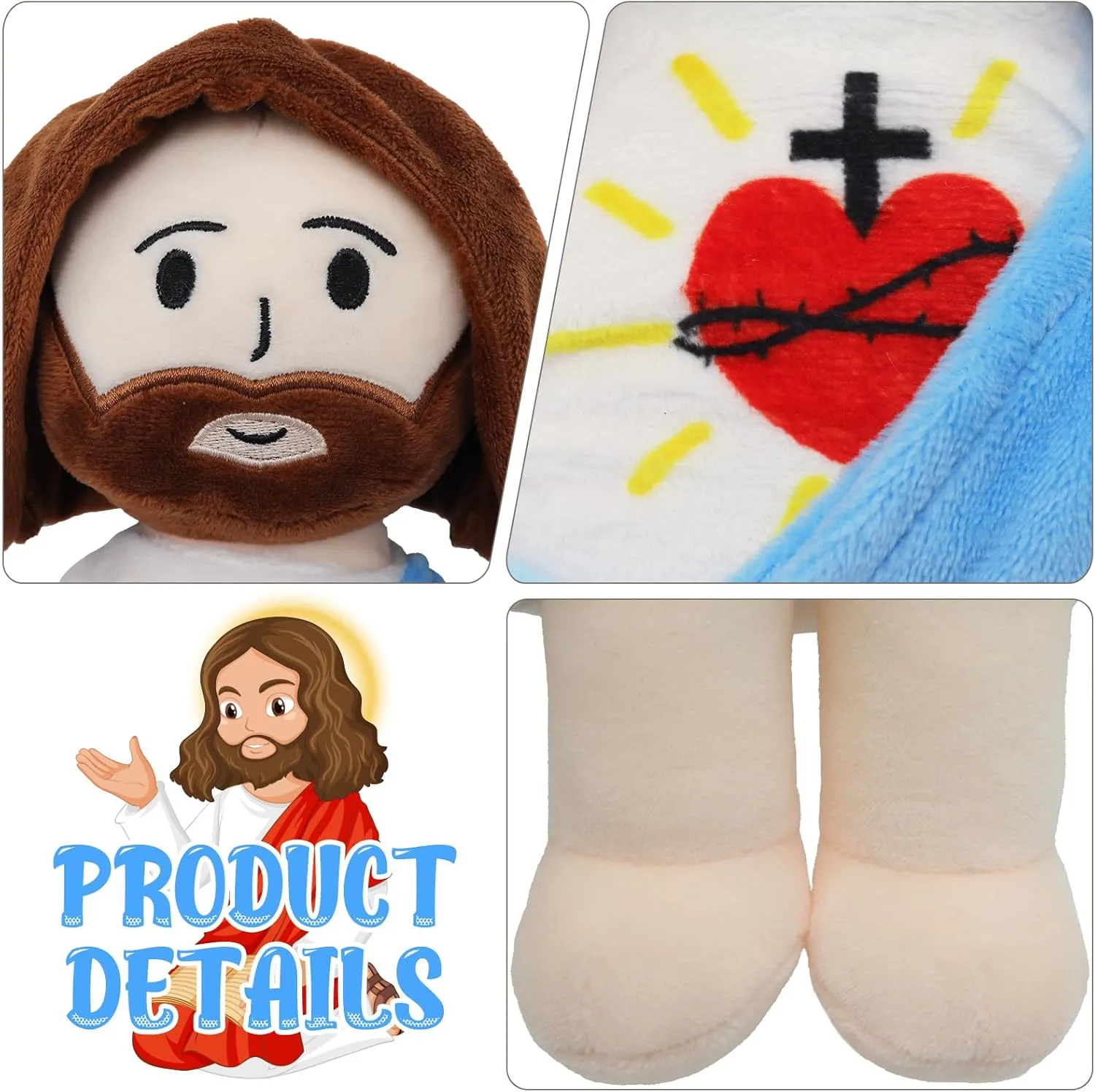 Children Kids 13" Jesus Plush Toy Jesus Stuffed Animal Heart of Jesus vapor Plushie Savior Doll for Church Sunday School Religious Easter Gift for 