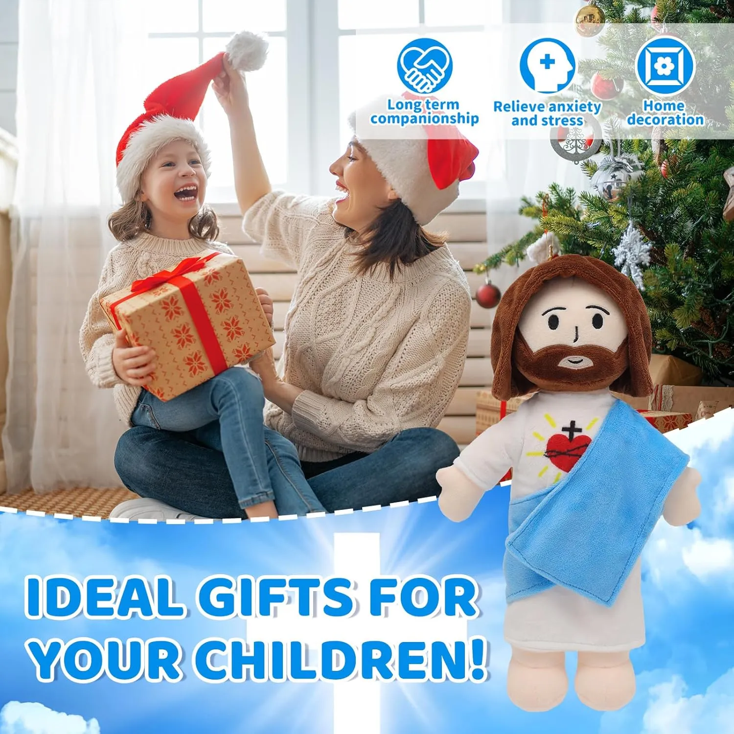 Children Kids 13" Jesus Plush Toy Jesus Stuffed Animal Heart of Jesus vapor Plushie Savior Doll for Church Sunday School Religious Easter Gift for 