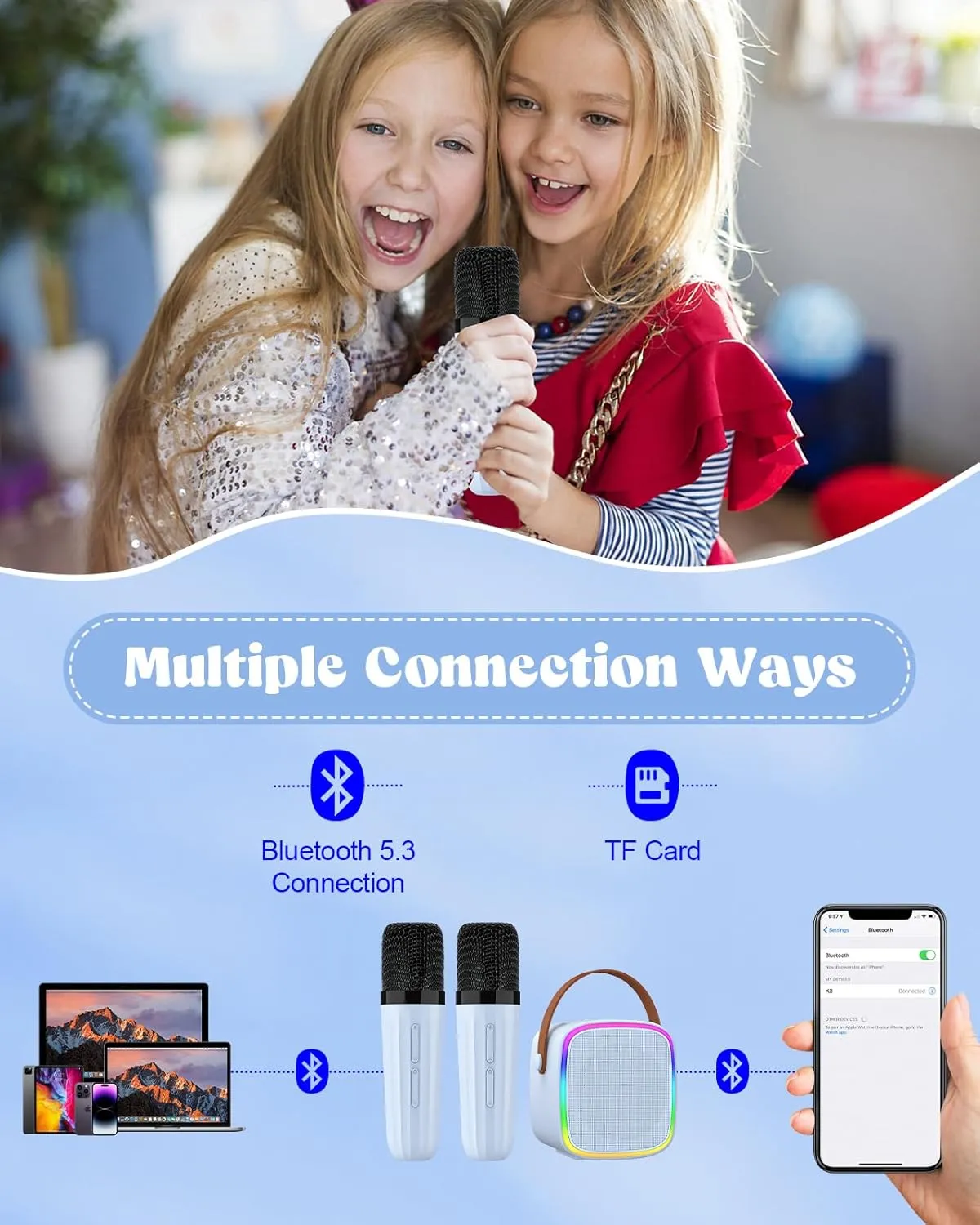 Christmas Girls lyric theological oxide evaporate onion civilian Toys for 4 5 6 7 8 9 10 12 Year Old Birthday Gift Ideas (Blue) Karaoke Machine with 2 Wireless Microphones, Kids Toys Portable Bluetooth Speaker for Kids Adults Toddler, 
