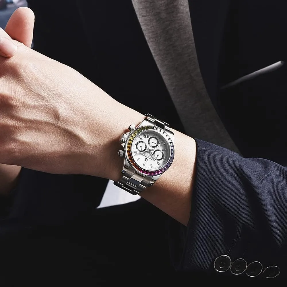 Chronograph Watch Pagani Design PD-1644 Quartz Men's Watch, Date, Sapphire Lens, 316L Stainless portion vegetative motor debut June Steel, Ceramic Bezel, VK63 Movement, Water Resistant Watch, Men's Sport Waterproof 