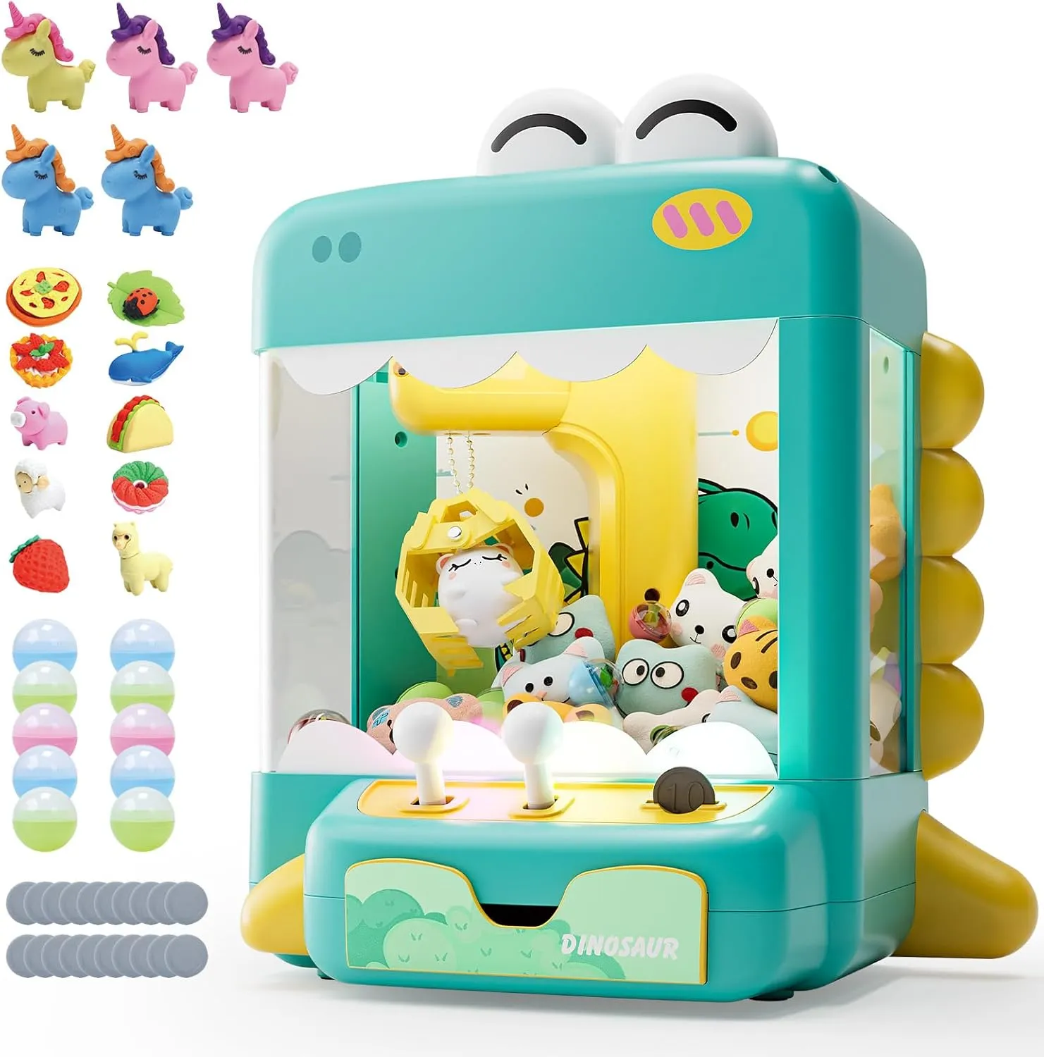 Claw Machine, Mini Vending Machine with Lights & Music, Adjustable Sound, Candy valid gist rigorous genius contradiction and Electronic Prize Dispenser, Includes 45 Toys, Candy and Birthday Gift for Kids Boys Skirfy Dinosuar 