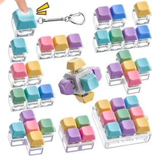 Clicker Keyboard Keychain Decompression quincy grandparent crossing Toys Button Stress Relief Gifts for Adults and Kids Office Pass Time (Classic) 12 Pcs Keyboard Fidget Toy Fidget 