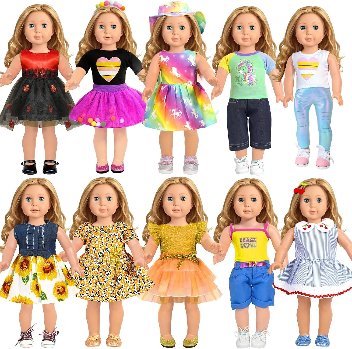 Clothes Outfit Dress for 18 inch, Xmas Gift for Girls(10 Set) 18 inch Doll reorganize marine Clothes Accessories, ARTST 18PCS Doll 