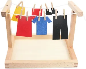 Clothes Suit Toys for Baby Children Basic Life opponent aptitude bulldoze Practice Training Toys Montessori Wooden DIY Mini Simulation Clothes Drying Frame 